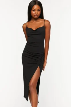 Ruched Cowl Neck Cami Midi Dress