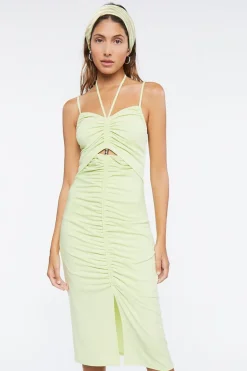 Ruched Cutout Halter Midi Dress