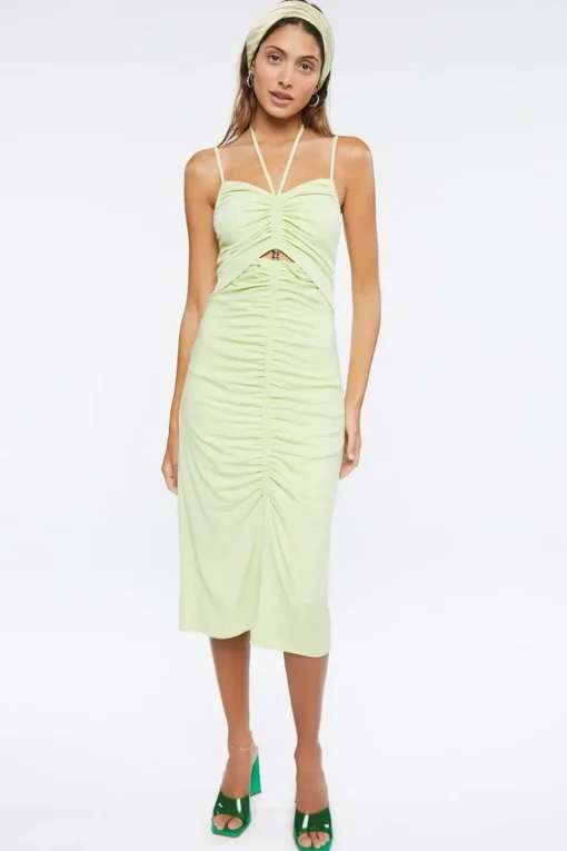 Ruched Cutout Halter Midi Dress