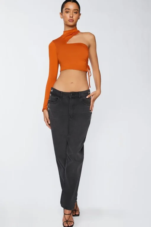 Ruched Cutout One-Sleeve Crop Top