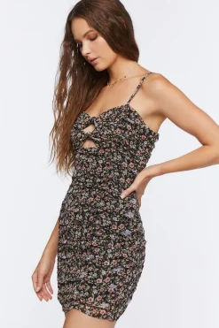 Ruched Floral Print Mini Dress