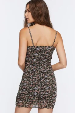 Ruched Floral Print Mini Dress