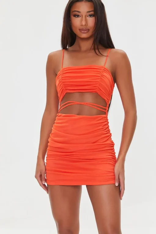 Ruched Mesh Bodycon Mini Dress