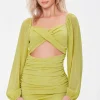 Ruched Mesh Cutout Mini Dress