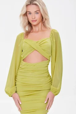 Ruched Mesh Cutout Mini Dress