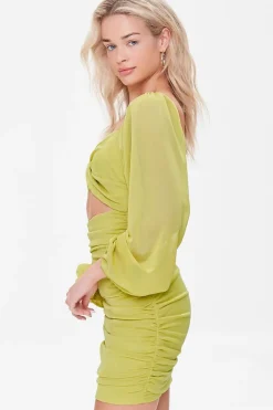 Ruched Mesh Cutout Mini Dress