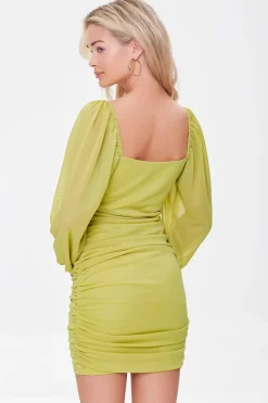 Ruched Mesh Cutout Mini Dress