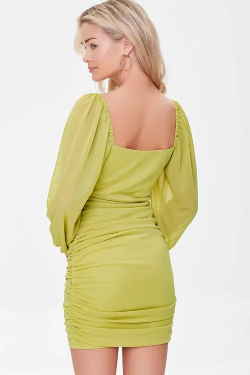 Ruched Mesh Cutout Mini Dress