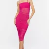 Ruched Mesh Midi Dress