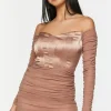 Ruched Mesh Off-The-Shoulder Mini Dress
