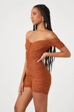 Ruched Mesh Sweetheart Romper