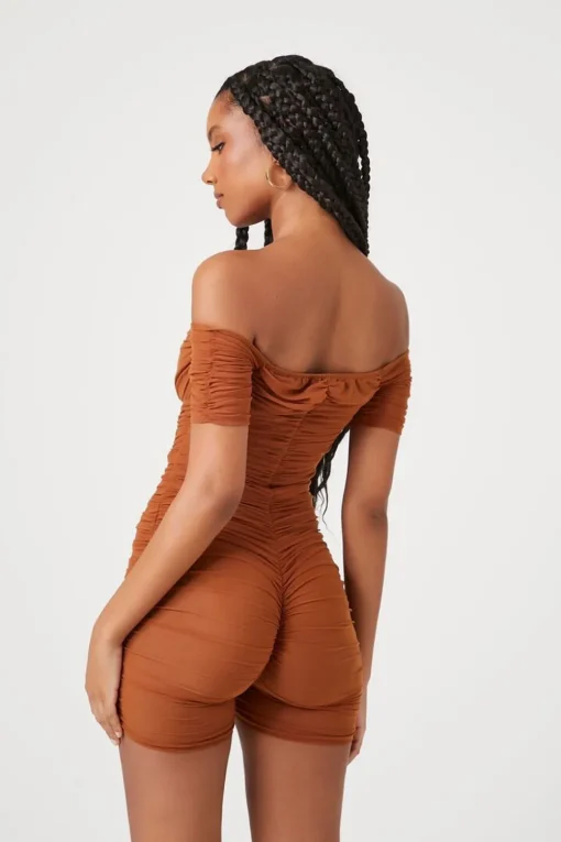 Ruched Mesh Sweetheart Romper