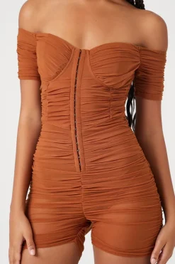 Ruched Mesh Sweetheart Romper