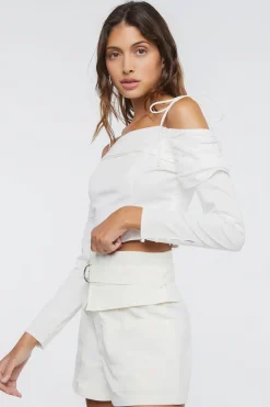 Ruched Off-The-Shoulder Crop Top