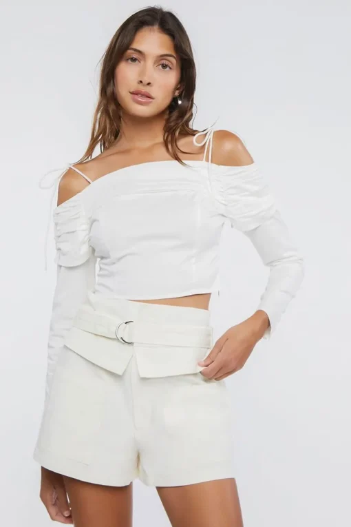 Ruched Off-The-Shoulder Crop Top