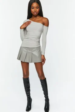 Ruched One-Shoulder Long-Sleeve Top