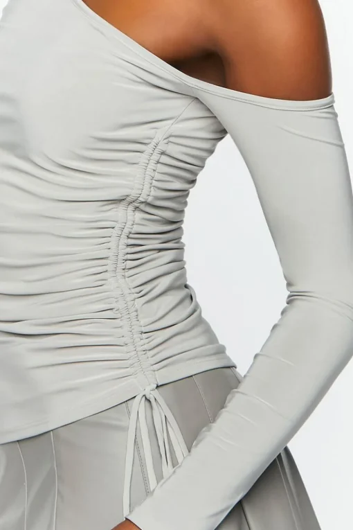 Ruched One-Shoulder Long-Sleeve Top
