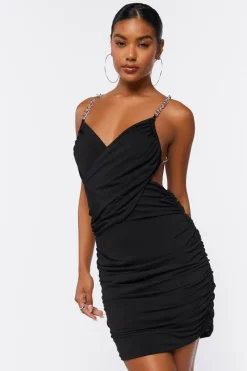 Ruched Open-Back Mini Dress