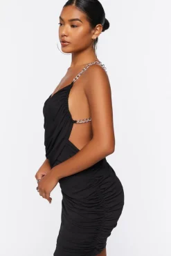 Ruched Open-Back Mini Dress