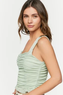 Ruched Ruffle-Trim Tank Top