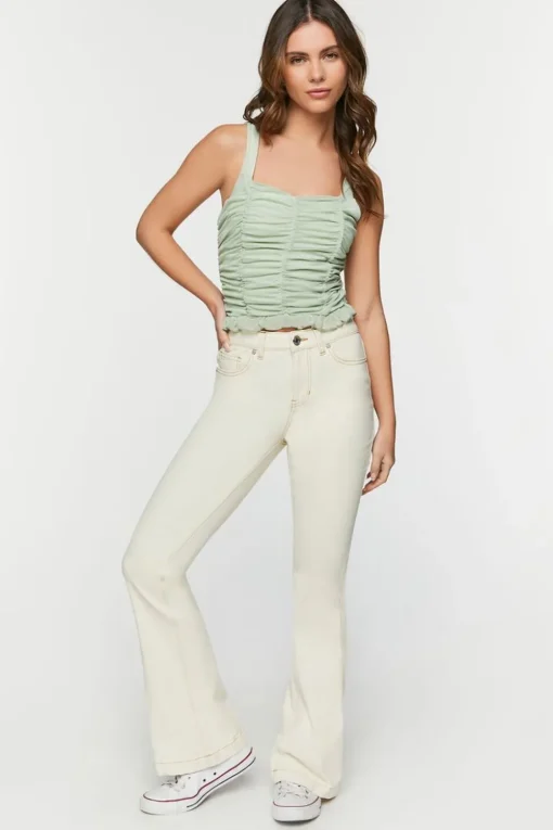 Ruched Ruffle-Trim Tank Top