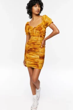 Ruched Tie-Dye Mini Dress