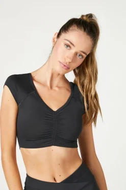 Ruched V-Neck Cutout Sports Bra