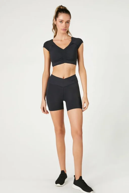 Ruched V-Neck Cutout Sports Bra