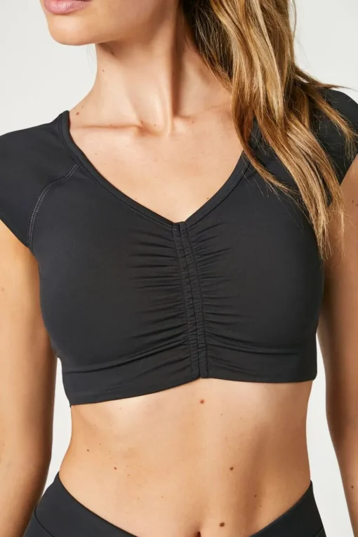 Ruched V-Neck Cutout Sports Bra