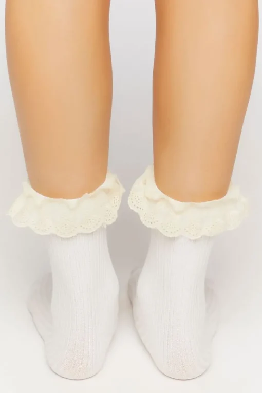 Ruffled Crochet-Trim Crew Socks