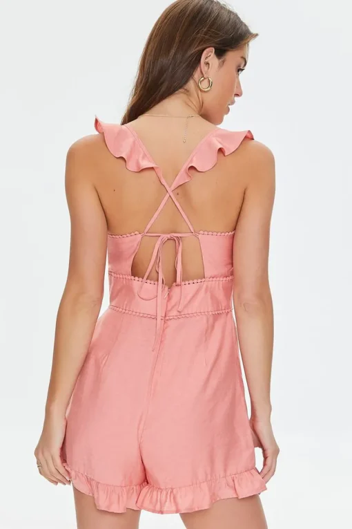 Ruffled Cutout Tie-Back Romper