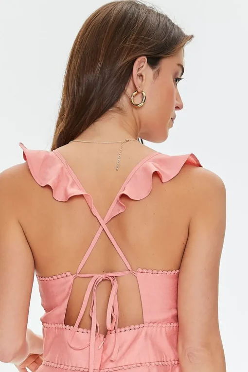 Ruffled Cutout Tie-Back Romper