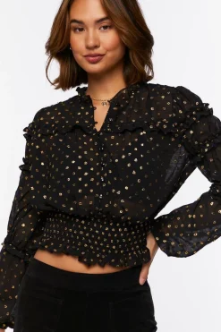 Ruffled Polka Dot Chiffon Top