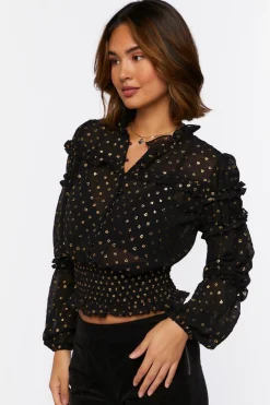 Ruffled Polka Dot Chiffon Top