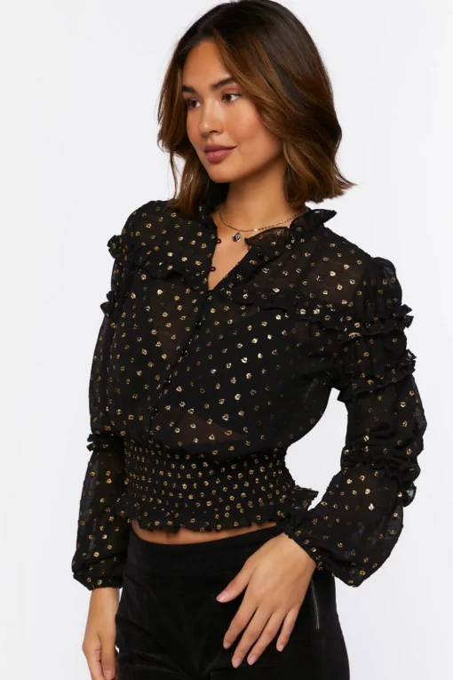 Ruffled Polka Dot Chiffon Top
