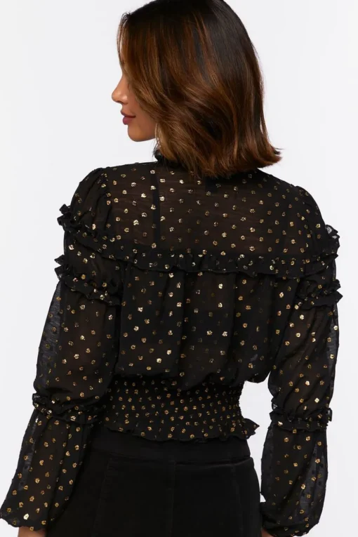 Ruffled Polka Dot Chiffon Top
