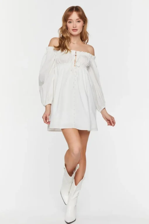 Ruffle-Trim Babydoll Mini Dress