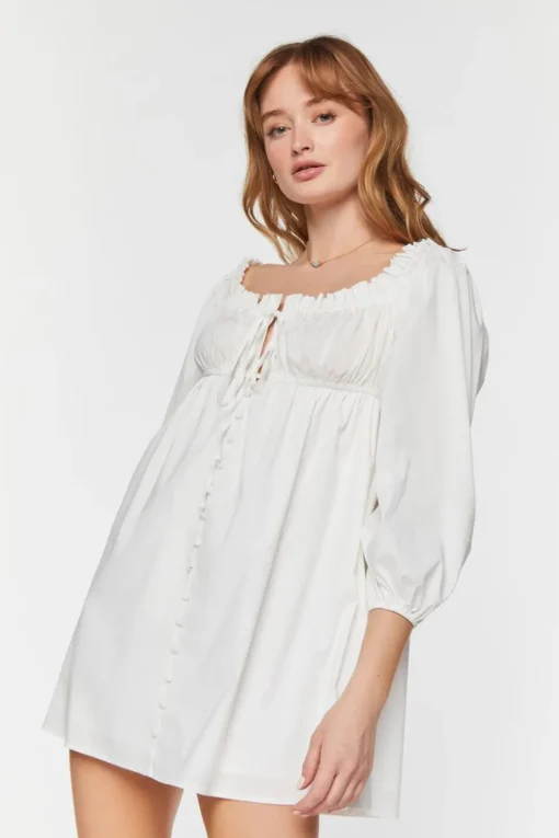 Ruffle-Trim Babydoll Mini Dress