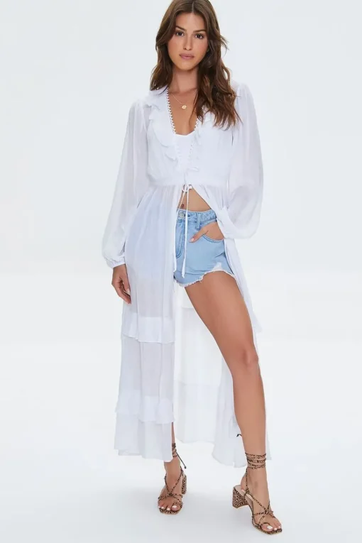 Ruffle-Trim Duster Kimono