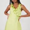 Ruffle-Trim Satin Mini Dress