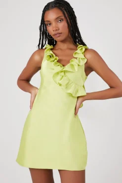 Ruffle-Trim Satin Mini Dress
