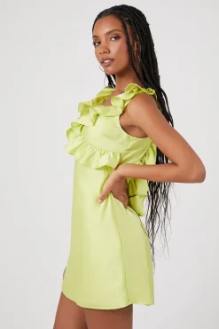 Ruffle-Trim Satin Mini Dress