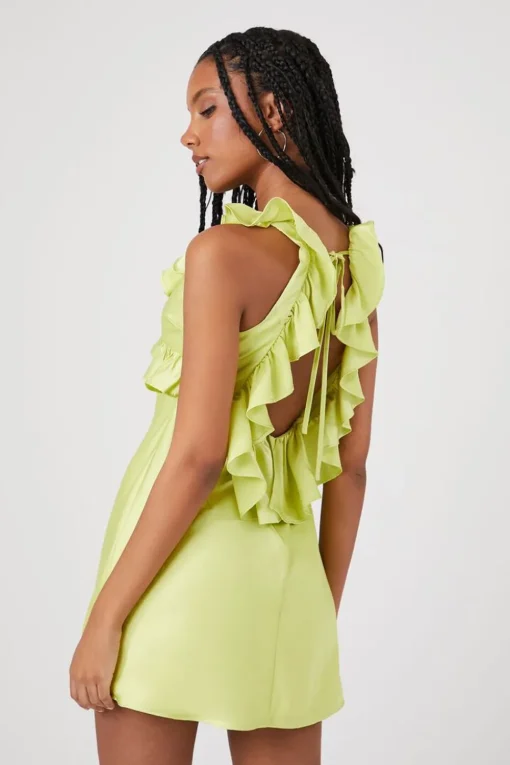 Ruffle-Trim Satin Mini Dress