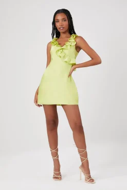Ruffle-Trim Satin Mini Dress