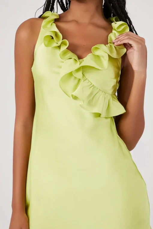 Ruffle-Trim Satin Mini Dress
