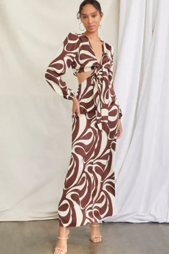 Satin Abstract Print Maxi Dress