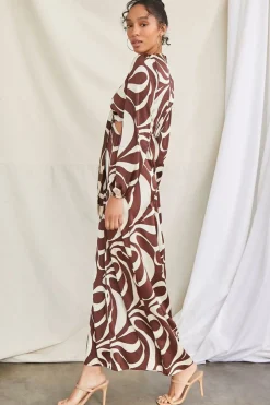 Satin Abstract Print Maxi Dress