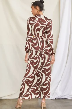 Satin Abstract Print Maxi Dress