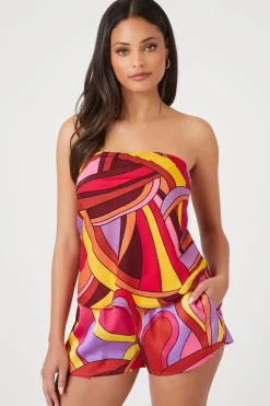 Satin Abstract Print Shorts