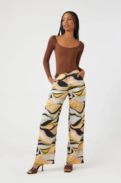 Satin Abstract Print Wide-Leg Pants